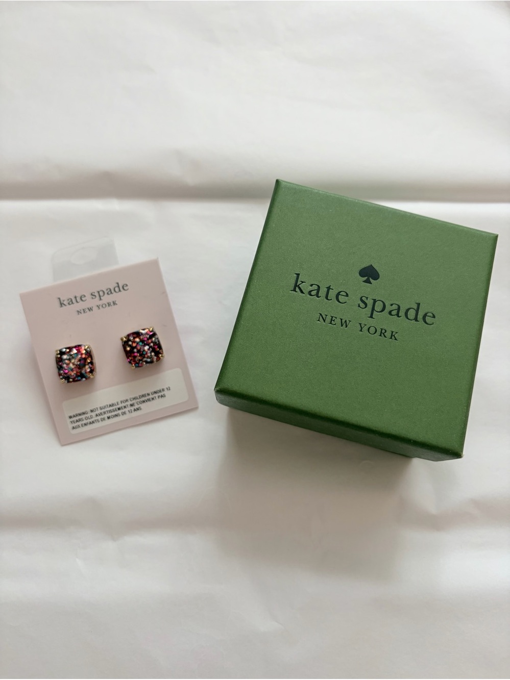 NWOT Kate Spade New York Glitter Square Stud Earrings